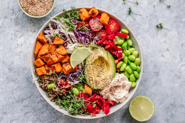 A plate of salad. Photograph.