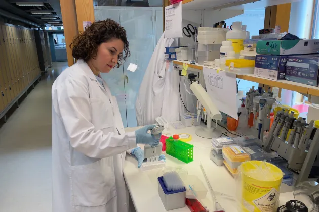 Photograph of Sevda Gheibi in the lab.